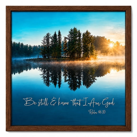 Lake Reflections Christian Canvas Wall Art, Bible Verse Scripture Print, Inspirational Religious Wall Decor Gift