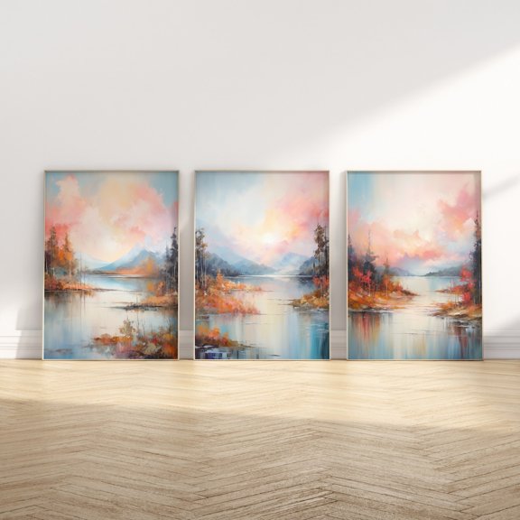 Lake River Prints Natural Pink Blue Art Set 3 Unframed Paper Print 20x30