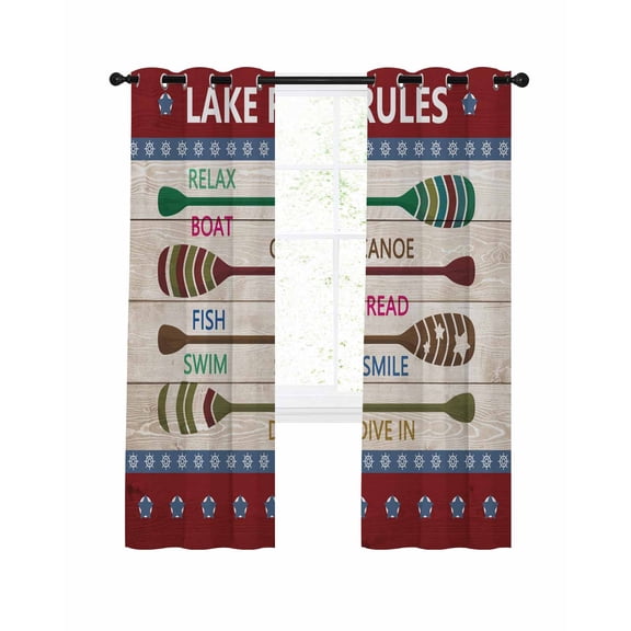 Lake Rules Blackout Curtains 39 Inches Long for Bedroom, Red Green Brown Paddle Striped Rudder Wooden Thermal Insulated Room Darkening Black Out Window Curtain Panels Grommet Drapes for Living Room