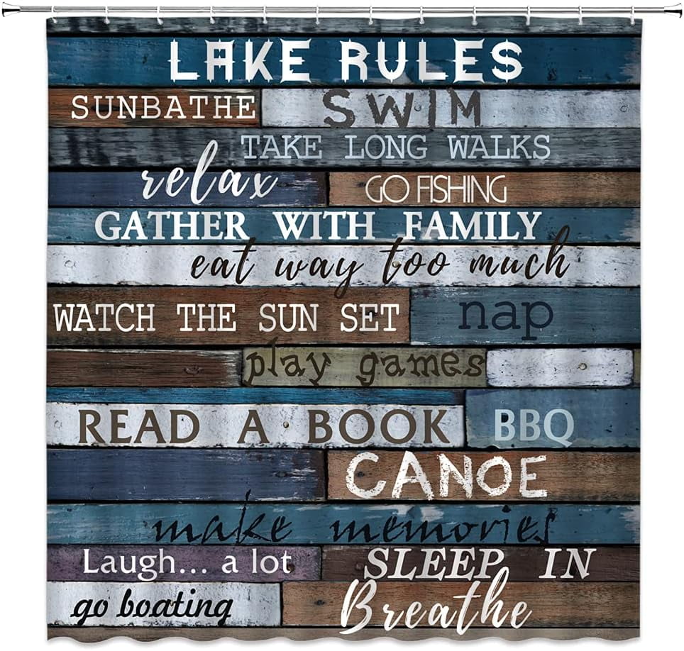 Rustic Quotes Lake Rules of Cabin Shower Curtain Vintage Wooden Lake Rules Rustic ...