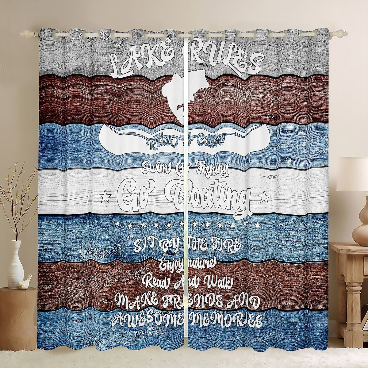 Lake Rules Curtains, Lake House Boating Curtains & Drapes Rustic