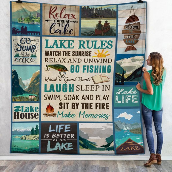 Lake Rules Fun Vacation House Guide Fleece Blanket, 50x60in Fleece Blanket