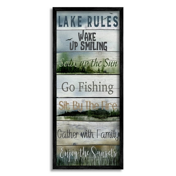 Lake Rules Rustic List Typography Graphic Art Black Framed Art Print Wall Art