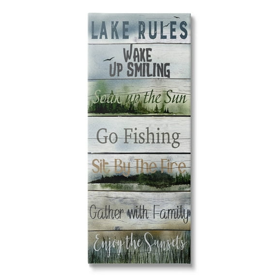 Lake Rules Rustic List Typography Graphic Art Gallery Wrapped Canvas Print Wall Art