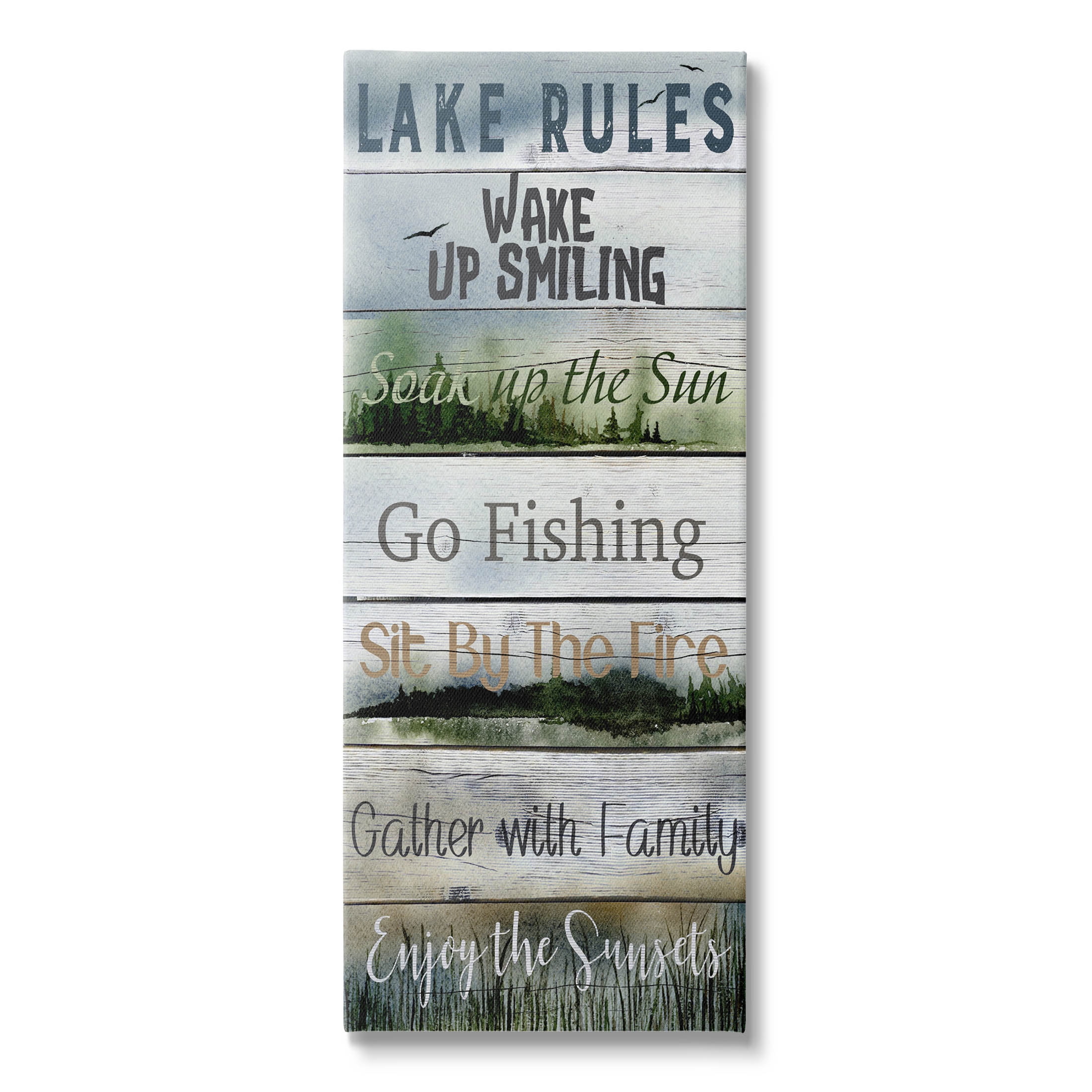 Lake Rules Rustic List Typography Graphic Art Gallery Wrapped Canvas Print Wall Art