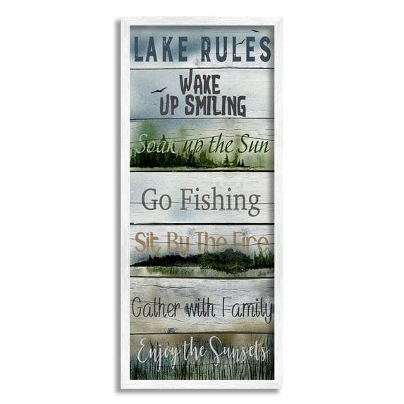 Lake Rules Rustic List Typography Graphic Art White Framed Art Print Wall Art