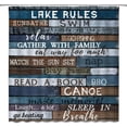 thumbnail image 1 of Lake Rules Shower Curtain Rustic Cabin Retro Blue Vintage Barn Door Wooden Inspirational Quotes Lake Rules Lodge Camping Bathroom Decor Fabric Curtain with Hooks, 1 of 5