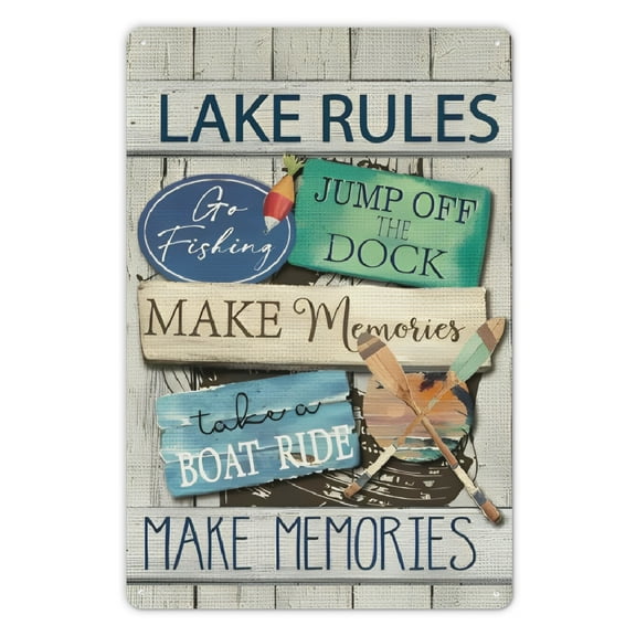 Lake Rules Slogan Metal Sign Vertical, Jump Off The Dock Relax Boat Canoe Yard Outdoor Decoration 12x8 Inch