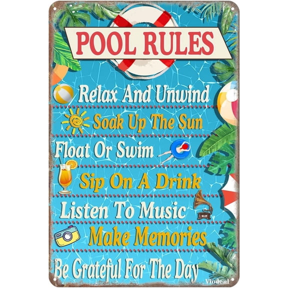 Lake Rules Tin Sign Cave Pool Country Lake House Farmhouse Cabin Beach Bar Wall Decor Sign 12x8 Inches