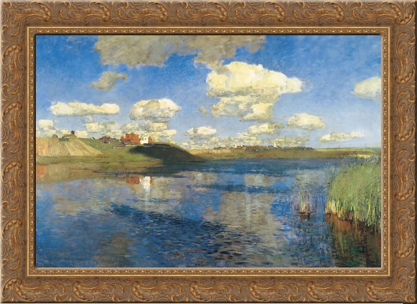 Isaac Levitan Wall Art - A corner in the reach 1888 プリント - 家庭用のファインアート レトロ オフィス装飾 フレームなし (サントマリアの街、12x15in/30x3 Lake. Rus. 24x18 Gold Ornate Wood Framed Canvas Art by Isaac