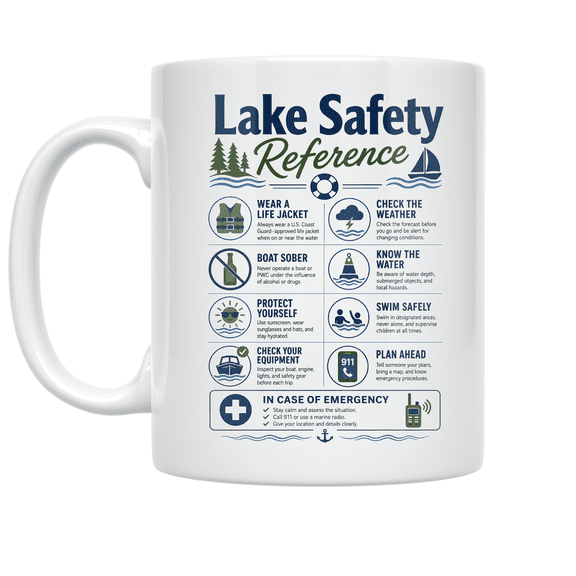 Lake Safety Reference Infographic - Lake Enthusiast - 11 oz Ceramic Coffee Mug