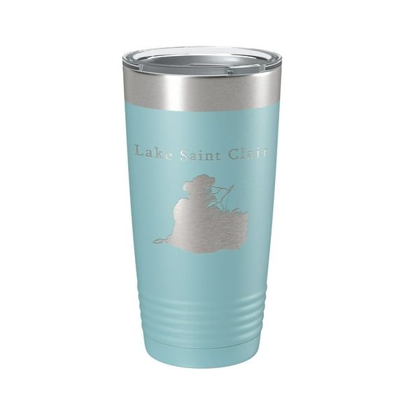 Lake Saint Clair Map Tumbler Travel Mug Insulated Laser Engraved Coffee Cup Michigan Ontario 20 oz Light Blue