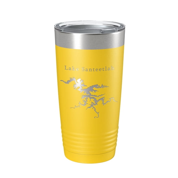 Lake Santeetlah Map Tumbler Travel Mug Insulated Laser Engraved Coffee Cup North Carolina 20 oz Yellow