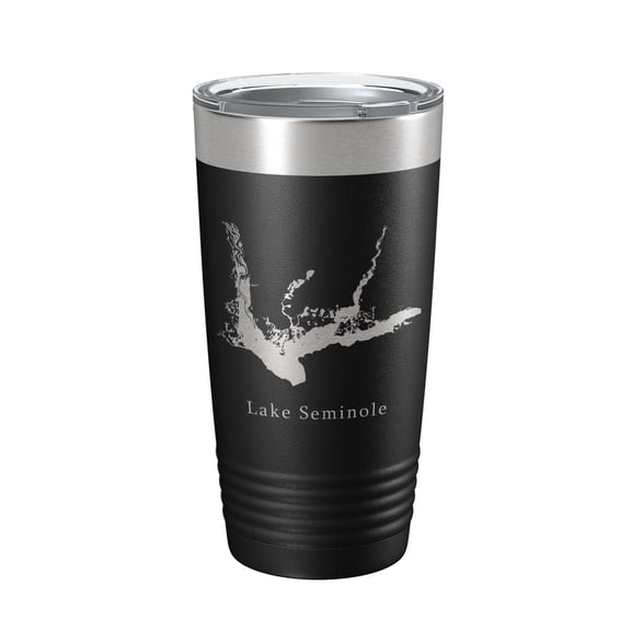 Lake Seminole Map Tumbler Travel Mug Insulated Laser Engraved Coffee Cup Georgia Florida 20 oz Black
