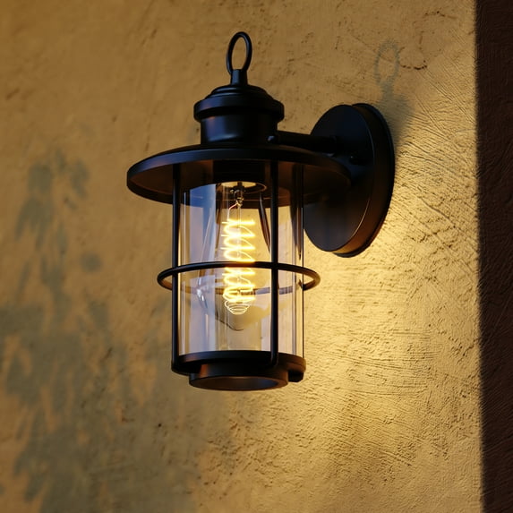 Lake Shore Steel 1 Light LED Compatible Black Coastal Outdoor Wall Lantern Clear Glass