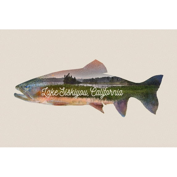 Lake Siskiyou, California, Double Exposure Trout, Contour Press (16x24 Giclee Gallery Art Print, Vivid Textured Wall Decor)