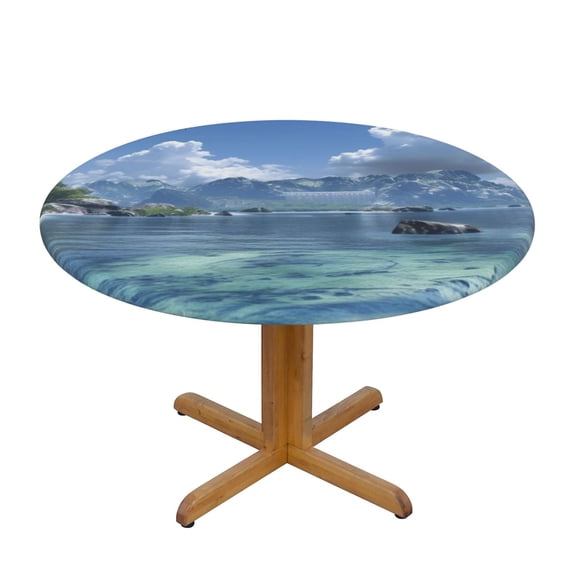 Lake Sky Round Fitted Tablecloths Table Covers Wipeable Waterproof Elastic for Kitchen Dinning Parties Wedding Picnic Small Fits 40-44 Inch Table Size