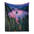 thumbnail image 1 of Lake Soft Flannel Fleece Blanket, High Angle Majestic View of North American Freshwater Lake Outdoor Mother Earth Image, Cozy Plush for Indoor and Outdoor Use, 50" x 70", Green Pink, by Ambesonne, 1 of 5