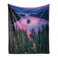 thumbnail image 1 of Lake Soft Flannel Fleece Blanket, High Angle Majestic View of North American Freshwater Lake Outdoor Mother Earth Image, Cozy Plush for Indoor and Outdoor Use, 60" x 80", Green Pink, by Ambesonne, 1 of 5