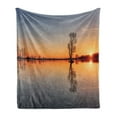 thumbnail image 1 of Lake Soft Flannel Fleece Blanket, Silhouette of Single Tree over Still Lake Basin with Last Sun Rays on the Day Theme, Cozy Plush for Indoor and Outdoor Use, 50" x 60", Orange Blue, by Ambesonne, 1 of 5