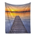 thumbnail image 1 of Lake Soft Flannel Fleece Blanket, Summer Sunset over Serene Water of Lake Paterwoldsemeer with Wooden Jetty, Cozy Plush for Indoor and Outdoor Use, 60" x 80", Orange Blue Grey Umber, by Ambesonne, 1 of 6