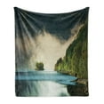 thumbnail image 1 of Lake Soft Flannel Fleece Throw Blanket, Mountain Reflection Natural Life Lovers Foggy Scene Panoramic Spring Themed Picture, Cozy Plush for Indoor and Outdoor Use, 50" x 60", Green Blue, by Ambesonne, 1 of 5