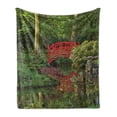 thumbnail image 1 of Lake Soft Flannel Fleece Throw Blanket, Red Chinese Bridge in a Forest of Green Tree Leaves Reflection on River Nature Scene, Cozy Plush for Indoor and Outdoor Use, 60" x 80", Red Green, by Ambesonne, 1 of 5