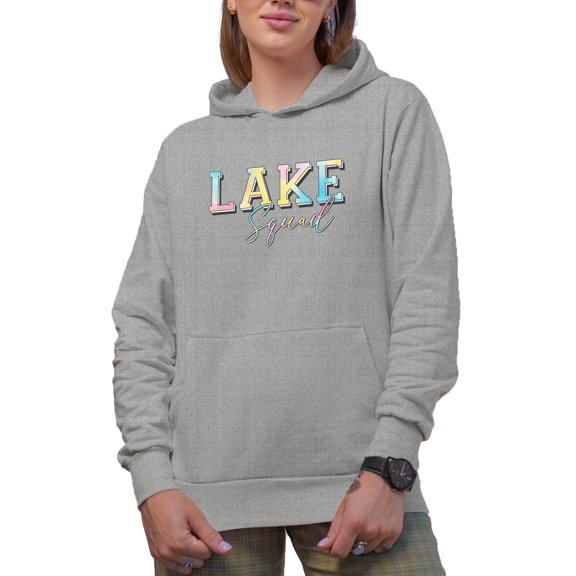Lake Squad, Summer Tie Dye Art Merch Gift, Heather Grey Hooded Sweatshirt or Hoodie, Large