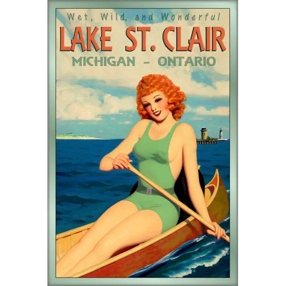 Lake St Clair Michigan Ontario Boat Lighthouse Canoe Office Poster ...