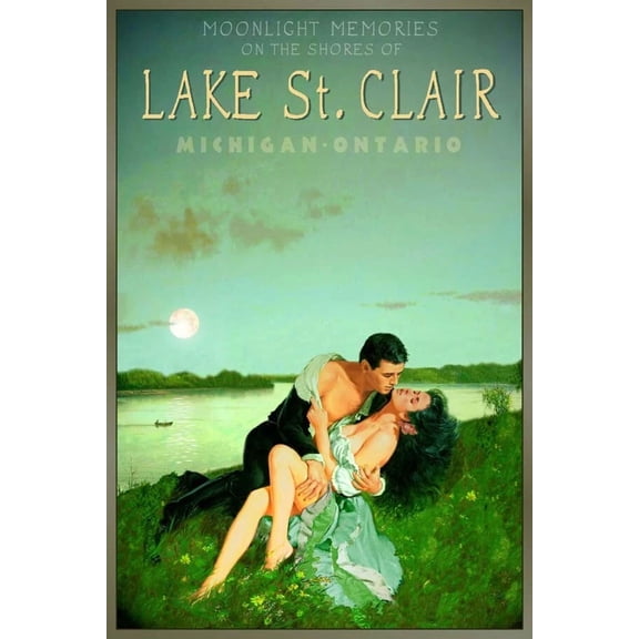 Lake St Clair Moonlight Memories Travel Michigan Ontario Office Poster , Poster Print Only