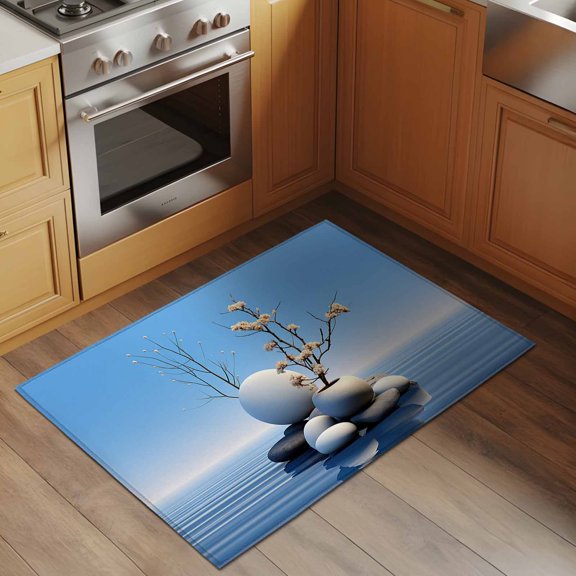 Lake Stone 2x3 Rug for Entryway Front Door Kitchen Sink Area, Overlay with Vases Zen Buddhism Low Pile Washable Non Slip Rectangle Area Rug