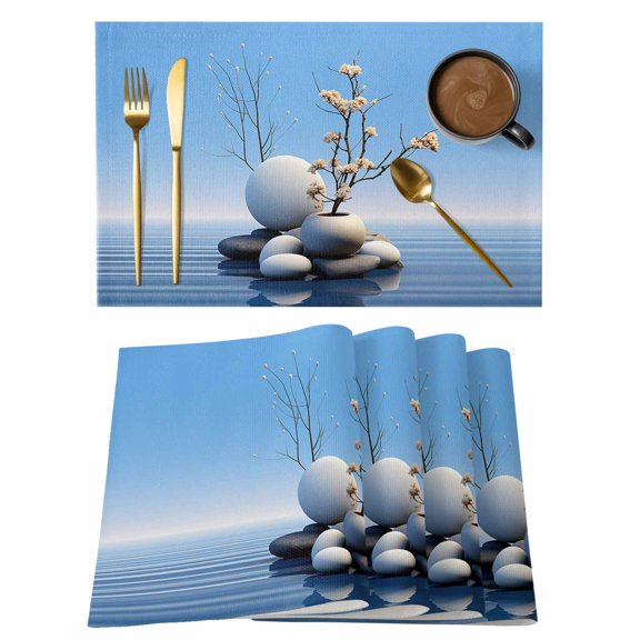 Lake Stone Placemats Set of 1, Overlay with Vases Zen Buddhism Non-Slip Place Mats Washable Table Mats for Kitchen Dining Table Decorations Indoor/Outdoor