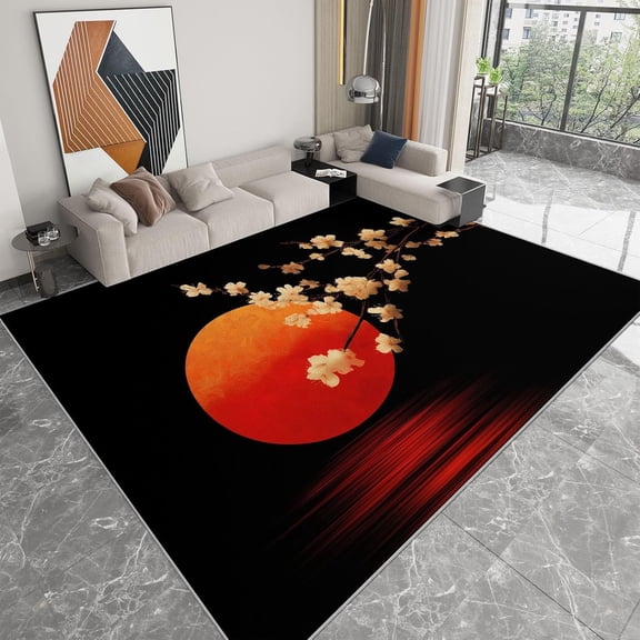 Lake Sunset Area Rugs, Lake Sunset Cherry Blossoms Carpet, Washable Non Slip Low Pile Soft Rug for Living Room Bedroom Office Decor Mat 2x3ft