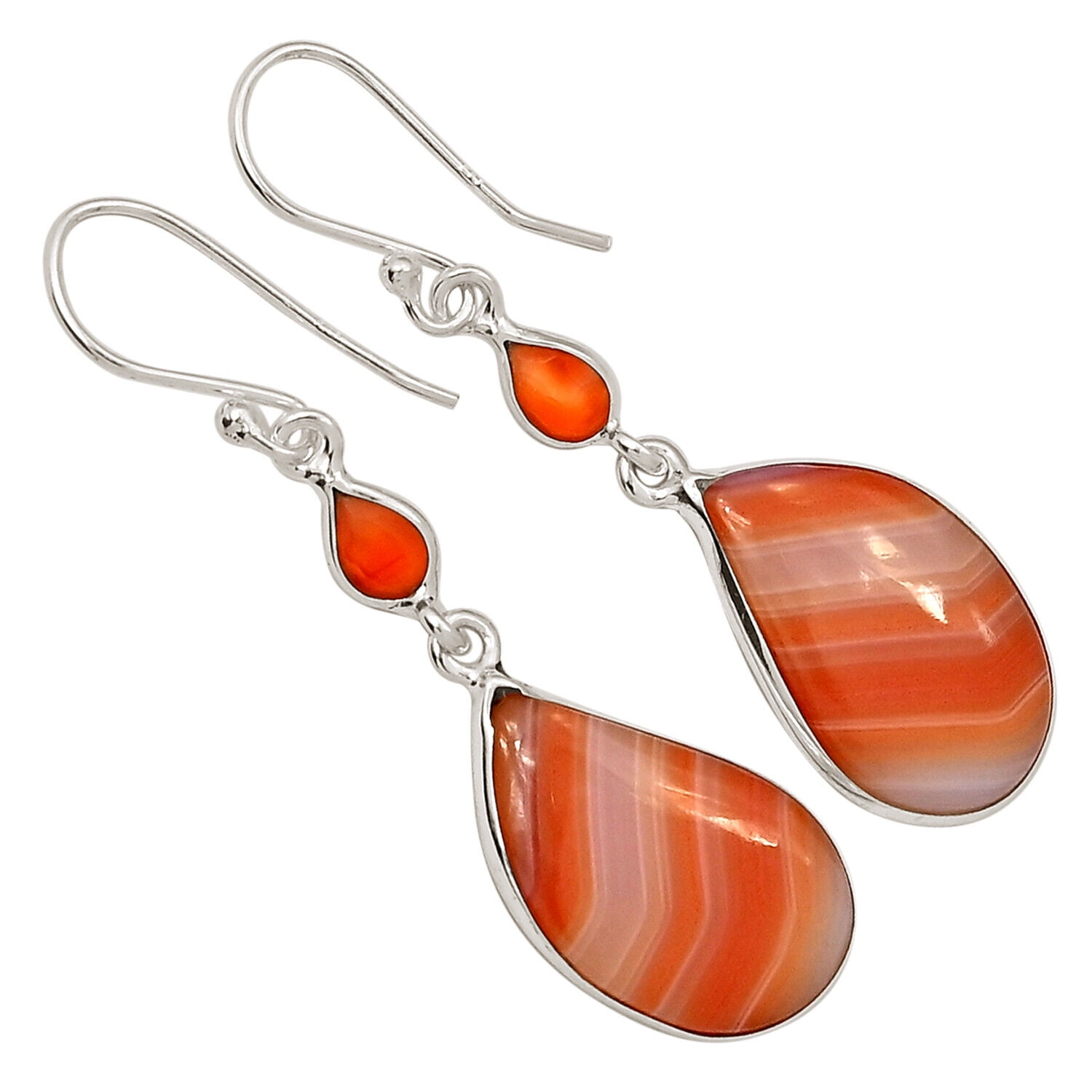 XTREMEGEMS Lake Superior Agate From Minnesota & Carnelian 925 Silver Earrings ALLE-17979