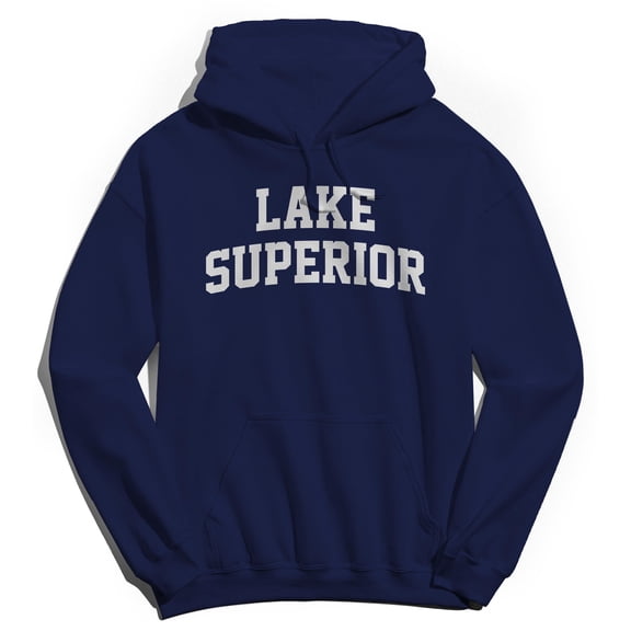 Lake Superior Graphic Navy Men's Cotton Pullover Hoodie