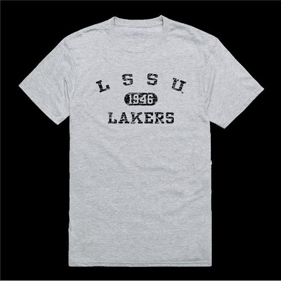 Lake Superior State University Lakers Distressed Arch College T-Shirt, Heather Grey - Small