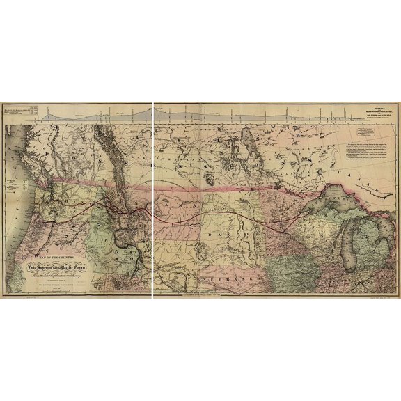 Lake Superior to the Pacific Ocean 1867 by Vintage Maps (36 x 16)
