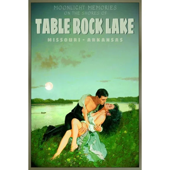 Lake Table Missouri Moonlight Memories Travel Office Poster , Poster Print Only