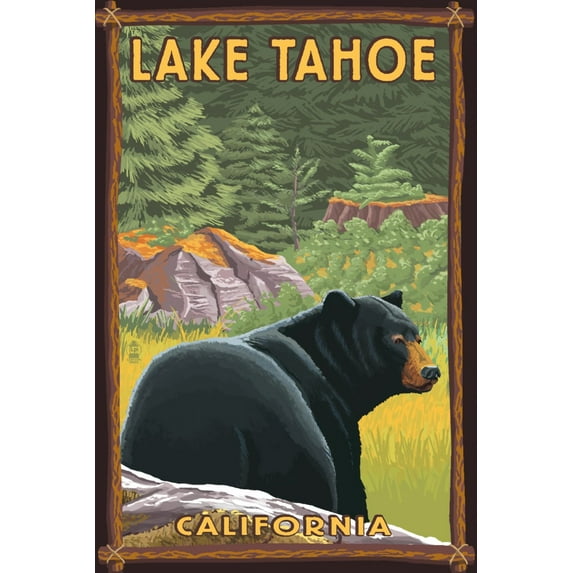Lake Tahoe, California, Black Bear in Forest (16x24 Giclee Gallery Art Print, Vivid Textured Wall Decor)
