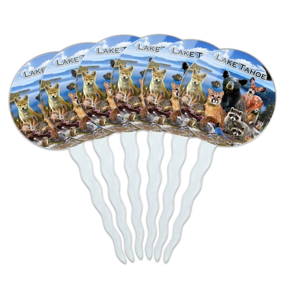 Lake Tahoe California CA Nevada NV Animals Bear Cougar Deer Cupcake Picks Toppers Decoration Set of 6