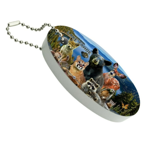 Lake Tahoe California CA Nevada NV Animals Bear Cougar Deer Floating Keychain Oval Foam Fishing Boat Buoy Key Float