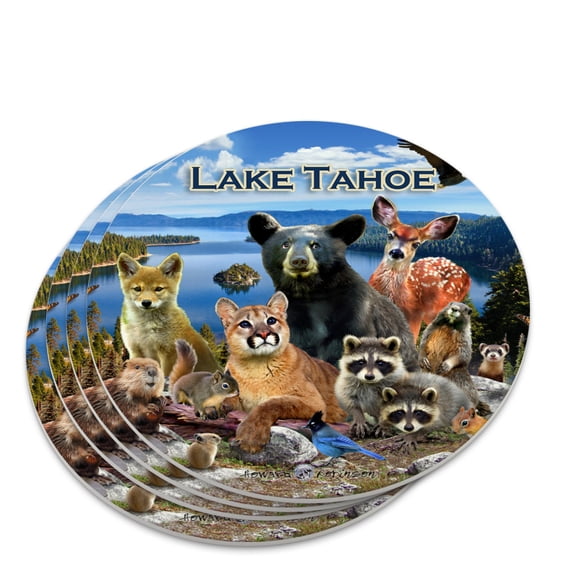 Lake Tahoe California CA Nevada NV Animals Bear Cougar Deer Novelty Coaster Set