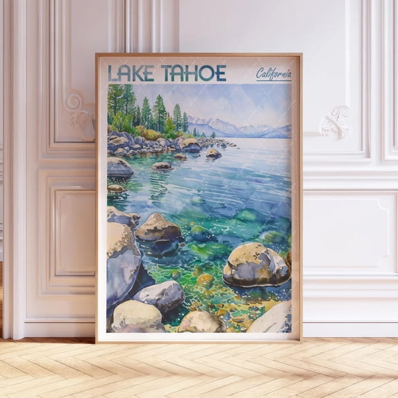 Lake Tahoe California Usa Pastel Travel Art Poster, Unframed Size 8x12