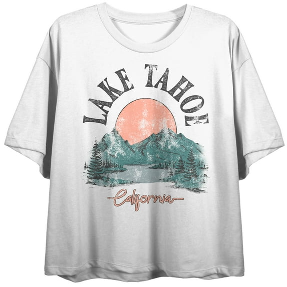 Lake Tahoe California Vintage-Inspired Women's White Cropped Tee-Medium