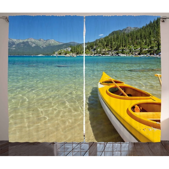 Ambesonne Lake Tahoe Curtains 2 Panel Set, Extreme Kayaking, 108" x 84", Lime Green Turquoise