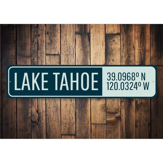 Lake Tahoe Latitude Longitude Novelty Decor, Metal Wall Sign - 4x18 Inches