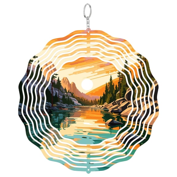 Lake Tahoe Nevada Landscape 3D Wind Spinner Stainless Steel Kinetic Art Nature Garden Decor Mountain Gift