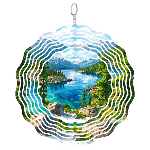 Lake Tahoe Scenic 3D Wind Spinner Stainless Steel Kinetic Art Garden Decor Nature Outdoor Lover Gift