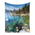 thumbnail image 1 of Lake Tahoe Soft Flannel Fleece Throw Blanket, Scenic American Places Mountains Snow Rocks in the California Summer, Cozy Plush for Indoor and Outdoor Use, 50" x 60", Multicolor, by Ambesonne, 1 of 5