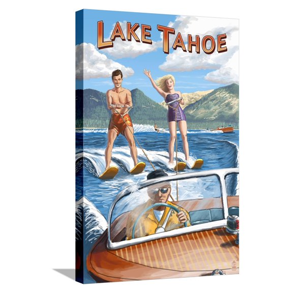 Art.com Lake Tahoe - Water Skiing Scene Stretched Canvas Print Wall Art by Lantern Press, 16" x 24"